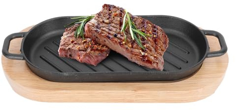 ANDRESLAD Plaque de Grill Fonte Antiadhésive pour Steak et Poissons Plaque Teppanyaki Rectangulaire avec Planche Bois Résistante et Facile à Nettoyer pour Barbecue et Cuisine Au Gaz