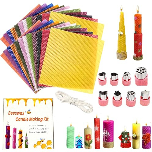 Ysislybin Wachsplatten für Kerzen, 24 Stück Bienenwachsplatten für Kerzen mit 8 Formen Farbiger Bienenwachskerzen Selber Machen Set für Kinder Erwachsene Diy Weihnachten Wachskunst 12 Farben 20x20cm