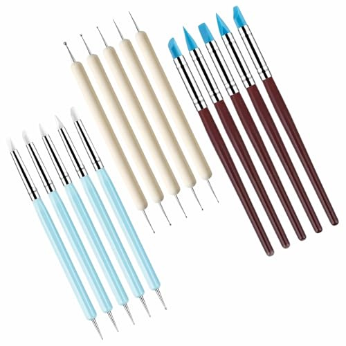 15 Pièces Outils de Sculpture Outils de Modélisation Outils d'argile | avec Pinceaux en Silicone Outils de Poinçon pour Peinture Nail Poterie Modelage