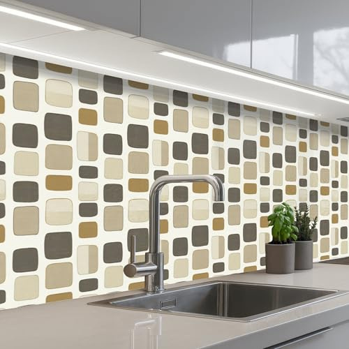 KitchenYeah© Credence Cuisine 80x400 cm Adhesif Protection Mur Plaque De Cuisson Plastique Rigide Revetement Murale À Coller Blocs - Vintage - Gris