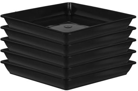Veemoon Bandejas para Macetas Cuadradas 5 Piezas, Plástico PP Negro 18x18 Cm, Paletas de Riego Resistentes para Jardín y Terraza, Accesorio Adecuado para Protección de Superficies