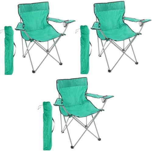 LOVETRENDS Green Folding Camping Chairs with Cup Holder - Pack of 3 - Lightweight Outdoor Chairs with Carry Bag for Fishing, Festivals, Camping Trips, Picnics & Activities