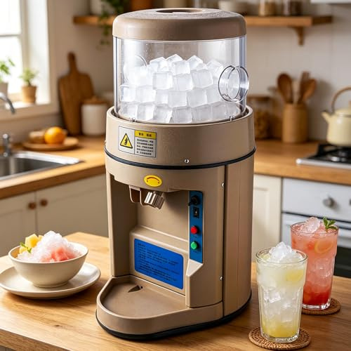 lilishangmao Máquina De Hielo Raspado Comercial, Trituradora De Hielo con Perilla De Ajuste Manual Y Botón De Control De Porciones – Admite Cubitos De Hielo De hasta 3x3 cm, Máquina para Granizados