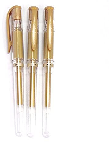 Uni-Ball Signo Broad Point Gel Impact Pen Gold Ink, 1.0mm, 3 pens per Pack (Japan import) [Komainu-Dou Original Package]