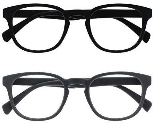 Opulize Pop 2-pack retro rund slät matt svart grå herr dam läsglasögon fjädergångjärn RRR2-17 +2,50