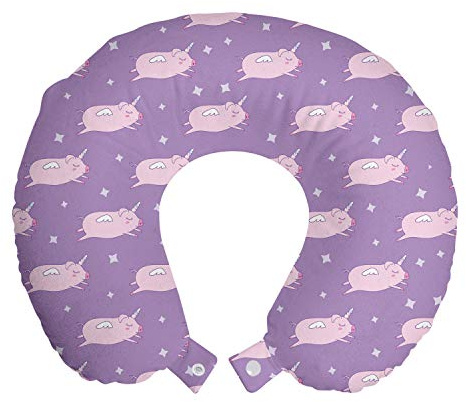 ABAKUHAUS Infantil Cojín de Viaje para Soporte de Cuello, Dormir Cerdos con alas, Viajes Siestas Leer Mirar TV, 30x30 cm, Bebé Rosado y púrpura pálido