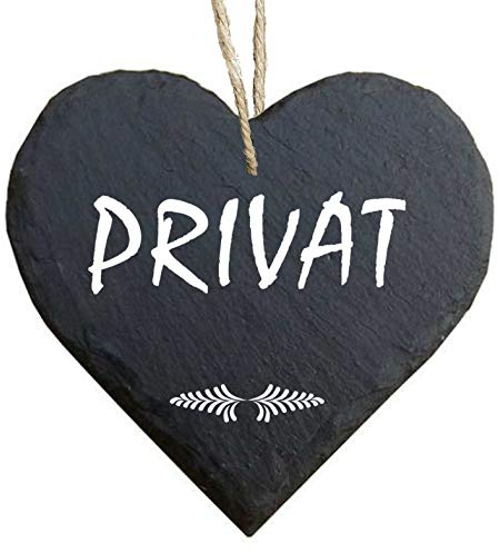 Homeyourself Herz Schieferherz Schiefer Schieferschild 10 x 10 cm Privat schwarz Dekoschild Wandschild Schild Stein Geschenk