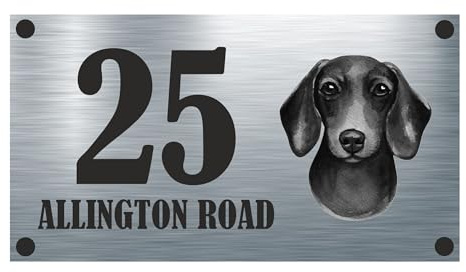 Precision Designs Dog Collection - Dachshund Aluminium House Sign Personalised With Your House Name/Number & Street Name