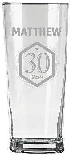 Personalised Engraved Pint Glass - 30th Birthday Gift, Personalised Name, 30 Years in Border Design