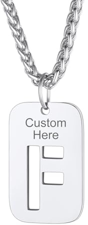 Richsteel Kette Männer mit Buchstaben A-Z Silber/Gold/Schwarz 55+5cm Anhänger für Herren Damen Dogtag Halskette Namenskette Partnerkette Buchstabenanhänger mit Geschenkebox Personalisierbar Gravuren