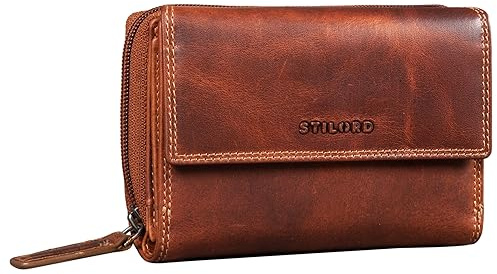 STILORD Thea Damen Geldbeutel Leder RFID Geldbörse Groß Vintage Portemonnaie für Frauen NFC Schutz Ledergeldbörse mit Reißverschluss in Geschenkbox Echtleder Farbe:Bergamo - braun