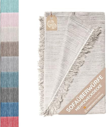 Couvre-lit multi-usages: Plaid Sofa, Plaid Foulard, Couvre-canapé, Foulard pour canapés en coton et autres fibres. Fabriqué en Espagne. Housses de canapé (Couleur écru chinée 04, 230x260cm.)