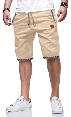 ZOXOZ Kurze Hosen Herren Shorts Sommer Freizeit Chino Stretch Kurze Hose Herren Baumwolle mit Taschen Khaki L