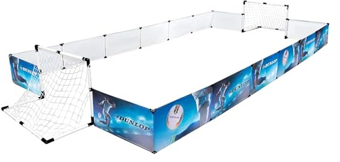 Dunlop Kit de Football - Cage de Foot à Clôture, 2X But de Foot, Football et Pompe - 426 x 235 x 36 Cm, Bleu/Blanc/Noir