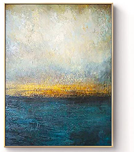 Ölbilder Auf Leinwand Handgemalt,Tiefblaue Textur Meer Himmel Landschaft Impressionismus Moderne Kunstwerke Abstrakte Gemälde Handgemalte Ölgemälde Auf Leinwand Wandkunst Für Wohnzimmer Schlafz