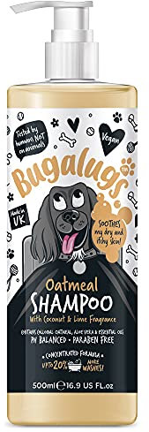 Bugalugs Hundeshampoo, 500 ml, Haferflocken und Aloe Vera, lindert Juckreiz und spendet Feuchtigkeit in der Tiefe, ohne Sulfate und Parabene, ideal für empfindliche Haut und häufige Anwendung bei