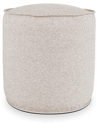 Deshome - Sitzhocker Sitzpouf Pouf rund Ø 50 cm mit abnehmbarem Polster für Innen- und Außenbereich: Sitzpouf Design für Sofa, Wohnzimmer, Schlafzimmer, Sitzhocker, Light Pouf Beige