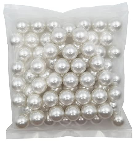INSPIRELLE 70 Stück künstliche Perlen Weiß Glänzend ABS Ungebohrt für Vasenfüller Große Größe Ohne Loch Runde Perlen für Tischdekoration Haus Hochzeit | ABS 2,9 cm große Make-up-Perlen ohne Loch, Nachahmung, glänzende runde Perlen für Tischstreuung, Zuhause, Hochzeitsdekoration