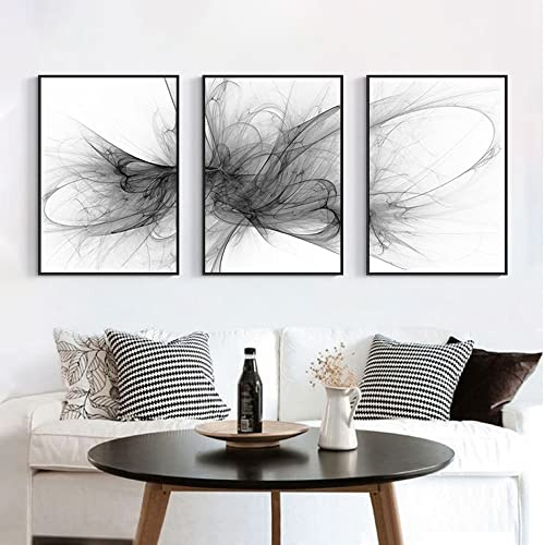 FSLEOVN 3er Schwarz Weiß Wandbilder Abstrakte Linie Leinwand Malerei Moderne Aesthetic Bilder Set Wohnzimmer Decor OHNE Rahmen (A,50x70cm)