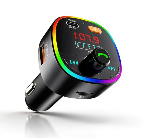 eppfun Bluetooth Adapter Auto, FM Transmitter Auto Bluetooth | Unterstützt Freisprecheinrichtung, EQ Modi,USB-Stick & TF Karte, USB &Type-C Schnelles Autoladegerät Zigarettenanzünder