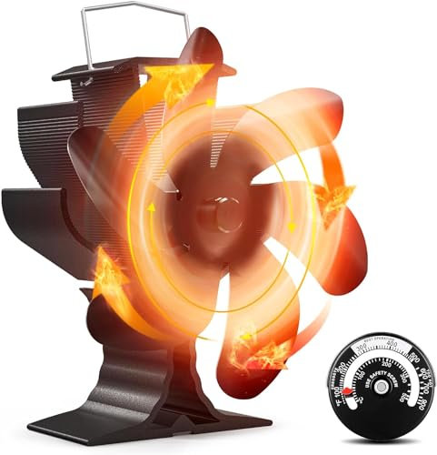 Signstek Wood Stove Fan 6 Blades Log Burner Fan Heat Powered Silent for Wood/Log Burner/Fireplace