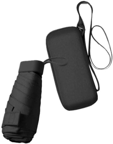 Felenny Mini ombrello pieghevole da viaggio, compatto e portatile, per pioggia e sole, antivento, con custodia, per donne e ragazze, Nero , 90cm x 52cm