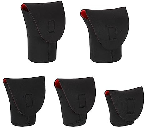 PATIKIL 5Stk Objektiv Beutel Tasche Set Kamera Objektiv Tasche mit Haken und Schleife Stoßsicher Objektiv Gehäuse mit Dick Schützende Neopren für SLR Linse Wasser Tassen Schwarz Rot