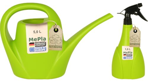 MePla - Set Regadera 5,0l Interior + Pulverizador 1,0l - Verde Limón, Resistente a la Intemperie De Resistente-UV Plástico