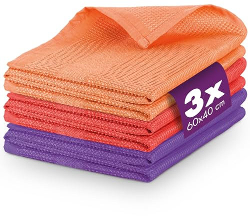 Lavandola Lot de 3 chiffons en microfibre – Chiffons de nettoyage non pelucheux pour vitres sans traces – Chiffons de nettoyage absorbants pour cuisine et salle de bain – Chiffons en microfibre,