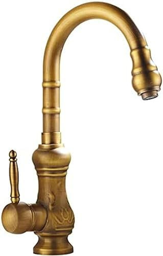 BTURYT Nostalgie Küchenarmatur Landhaus Stil Spültischarmatur 360° Schwenkbar Küche Wasserhahn Einhebe Mischbatterie Spültischbatterie Spüle Armatur Antikes Messing Gebürsteter