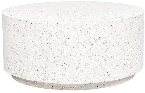 Beliani Outdoor Beistelltisch Beton Glasfaser Creme weiß Terrazzo Optik rund 90cm Trezzo