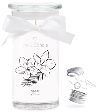 jewelcandle JuwelKerze Fleur de Monoi Armband Silber - Schmuckkerze 80- große Duftkerze im Glas mit Kokosnuss Duft - Kerze mit Schmuck - Geschenke für Frauen, Geburtstag