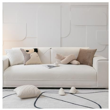 Tauzveok Chenille Sofabezug, 3 2 1 4 Sitzer Sofaschoner rutschfest, Sofadecken Für Sitzfläche, Für L Form, U Form, Ecksofa Sofahusse,Beige,90 * 90cm