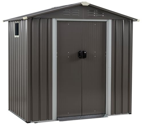JYQAQA 6x4 FT Outdoor Garden Storage Shed,Waterproof Metal Garden Sheds with Lockable Double Door,Weather Resistant Steel Tool Storage Shed for Patio,Lawn Gray