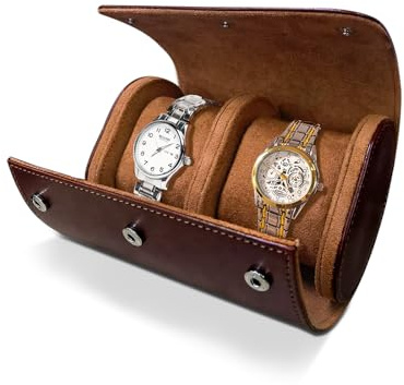 WisePoint Uhrenbox, PU-Leder-Uhrengehäuse, einzelne Uhren-Vitrine, tragbare Uhren-Display-Aufbewahrungsbox, Uhrenrolle, Reiseetui mit abnehmbarem Kissen (Braun 2 Schlitze)