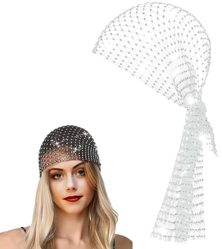 AWOCAN Mesh Strass Stirnband Hüte für Frauen Glitzer Elastische Breite Kopftücher Kristall Haar Wraps Schal