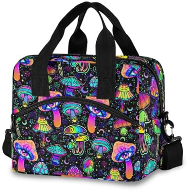 CBBYY Mushroom Lunch Bags for Women Men, Reusable Insulated Lunch Box, Adjustable Shoulder Straps Tote Lunch Bag for Work Picnic School