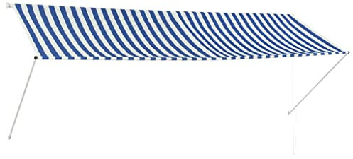 Homgoday Einziehbare Markise Balkonmarkise Klemmmarkise Handbetrieben Fallarmmarkise Fenstermarkise Sonnenschutz für Fenster Terrasse Balkon 350 x 150 cm Blau und Weiß