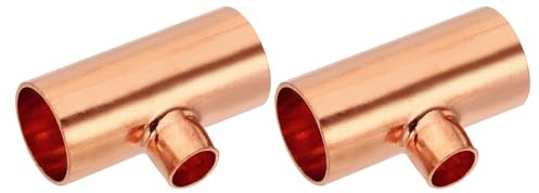PATIKIL 1 x 1/2 x 1 ID Reduzier-T-Stück Kupfer Lötfitting Kupferfittings, 2 Stück 99,9% 3-Wege-Reines Kupferrohrrohrverbinder Adapter Reduzierstück mit Lötfittings