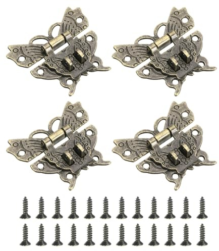 QUARKZMAN 4 Stück Antike Verschlüsse Schmetterling, Retro Schnappverschluss mit Schrauben Doppelt Loch Vintage Haspelschloss Schnalle für Holzkisten Truhen Koffer Schrank Schmuckschatulle