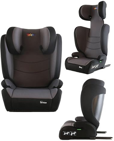 YALION I-SIZE Kindersitz 15-36kg,Kinderautositz mit Isofix, Kindersitzerhöhung 100-150cm,3-10 Jahre, Gruppe 2/3, Verstellbar & Seitenschutz (Grey)