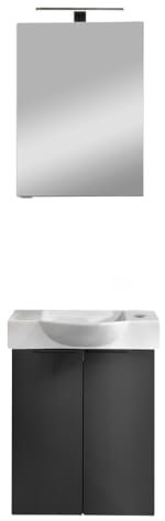 FACKELMANN SBC B.Paris Gäste WC Waschtisch Set mit Spiegelschrank 55 cm breit, Schwarz matt, Türanschlag rechts – Elegantes Design und praktische Funktionen für Dein Badezimmer