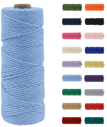 MORAINJAY 2mm Cotone Macramè 100% Naturale,Blu Elegante 100m Filato Non Sbiancato Senza Chimici per DIY, Bomboniere, Decorazioni - Cordame in Cotone per Crafts