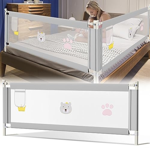 Ollewiellan Bettgitter 200cm, Bettgitter Rausfallschutz Höhenverstellbar 70-98cm, Bettschutzgitter Kinderbettgitter Kinderbettschutzgitter für Kinder & Elternbetten, Stabile, Grau