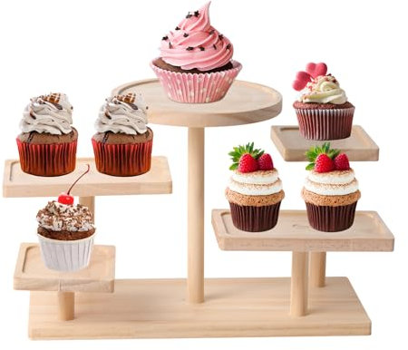 JINGHANGER 5 Étages Présentoir à gâteaux en bois Cake Stand Décoration de palettes pour Noël, Mariage, Anniversaire 30x13x23 cm
