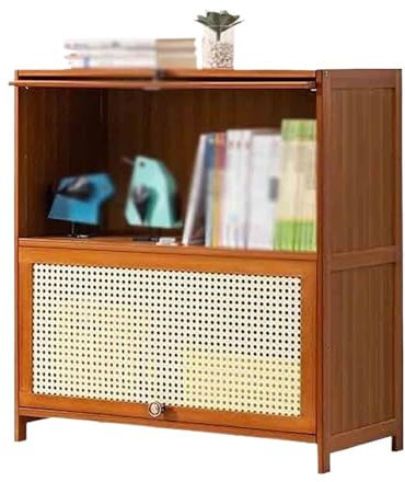 Büroschrank Freistehendes Desktop-Bücherregal mit zwei Ebenen, Organisationsregal mit gewebten, atmungsaktiven Löchern aus Kunststoff und Türen, for das Home-Office-Schlafzimmer-Display-Aufbewahrungsr