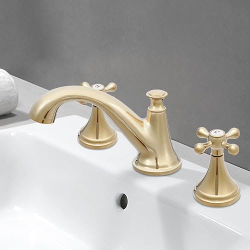 Waschtisch-Zweigriffarmatur/Wasserhahn fürs Bad/Waschbecken-Armatur/Badarmatur/Mischbatterie, 3 Löcher, verfügt über eine Keramikspule und einen Wabensprudler