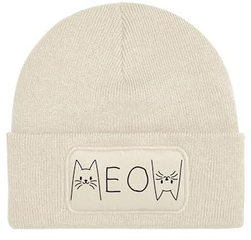 NIMAMA Kinder Mütze Beanie Meow Katze Wintermütze Statement Spruch Print Geschenk Unisex Strickmütze für Jungen und Mädchen