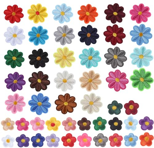OIODKDEF 50 Stück Blume Aufnäher zum Aufbügeln, Flicken zum Aufbügeln, 2 Größen Florale Aufnäher Kinder, Bügelbilder für Kleidung, Jeans, Taschen, Hut