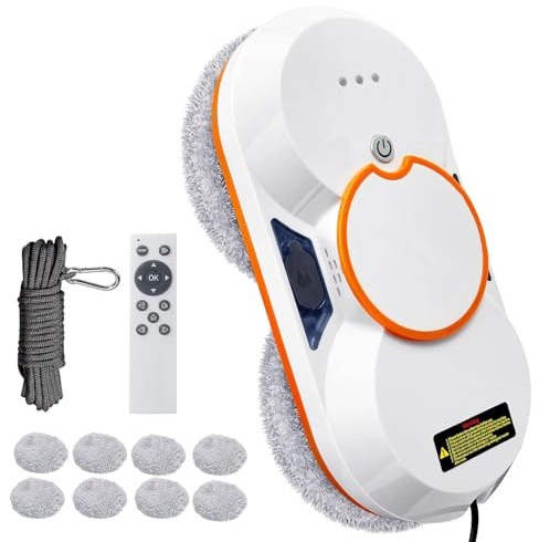 Pneterg Robot Pulitore Vetro 3800pa, Robot Lavavetri con Doppia Pulvezza Acqua, con Telecomando, Cavo di Sicurezza E Riserva Acqua 60ml, per Finestre Interne Esterne